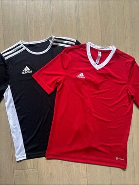 adidas Red/White and Black/White Short Sleeve Soccer Jersey Set Bundle